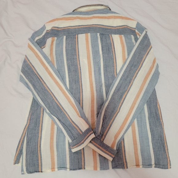 Vintage-Inspired Striped Cotton Womens Button-Up Shirt - Soft Neutrals & Pastels - Picture 2 of 6